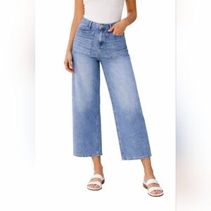 Lucky Brand Wide Leg High Rise Crop Medium Blue Denim Jeans Size 29